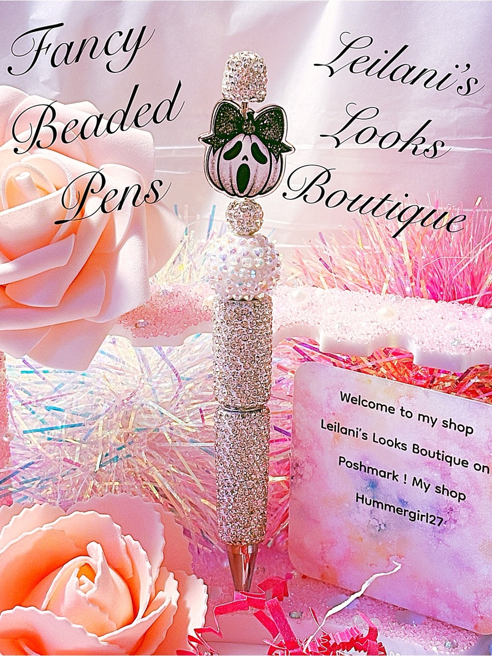 Sparkling Beaded Ballpoint Pen in white  and Silver